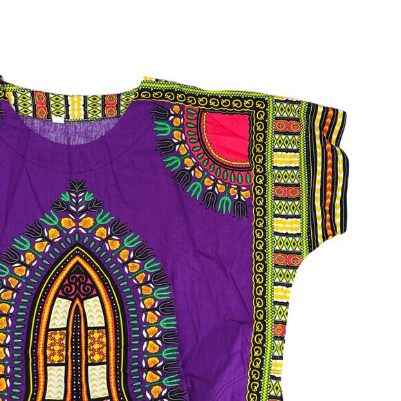 Purple Dashiki Maxi Dress Traditional African Tunic Vibrant Print Cotton NWT - Picture 4 of 8